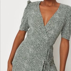 Sage printed midi wrap dress